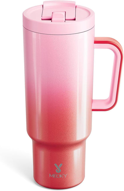 Meoky 32 oz Tumbler with Handle and Flip Straw, 100% Leakproof Tumbler with Lid and Straw, Stainless Steel Insulated Cup, Cupholder Friendly, Keeps Cold for 24 Hours (Night)