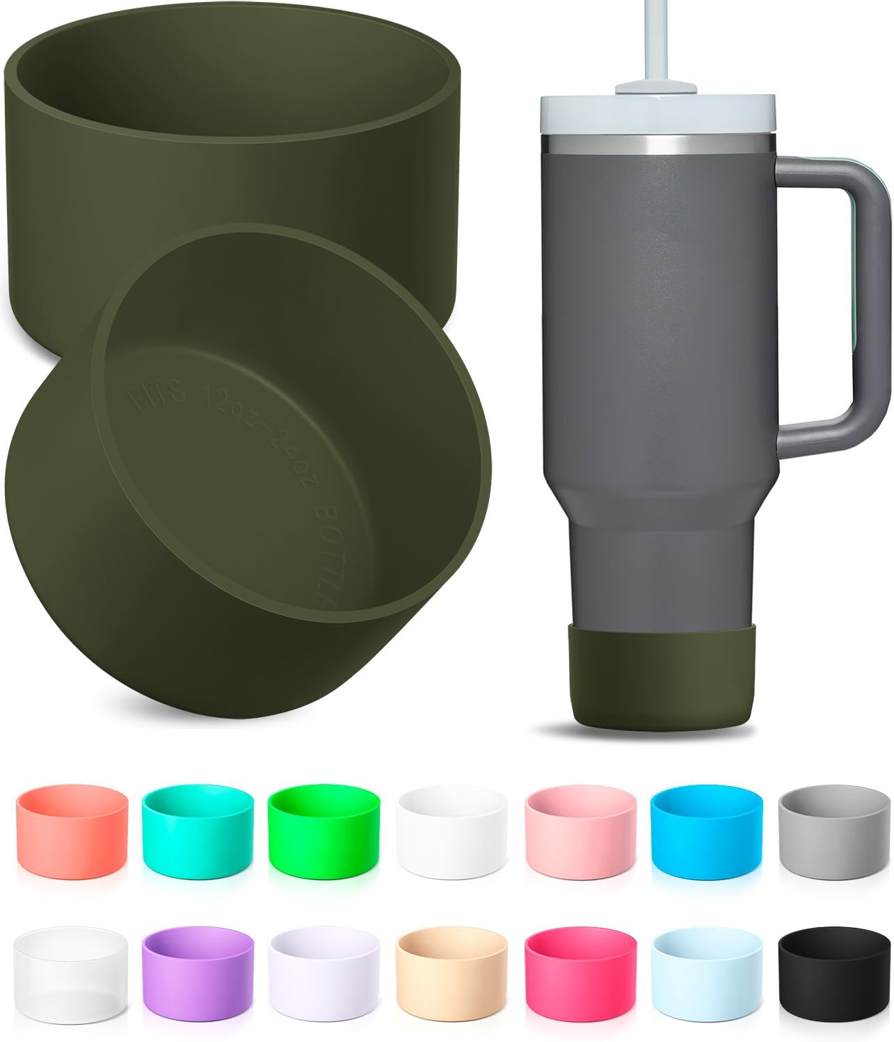 KTKUDY 2Pcs Silicone Boot for Stanley Quencher Tumbler 30 oz 40 oz & IceFlow 20 oz 30 oz & Fit Owala Freesip Water Bottle & Fit Hydro Flask & More - Cup Bottom Accessories Fit Stanley Cup