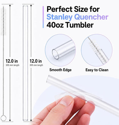 Joshey 12 Inch Tritan Replacement Straws for Stanley 40oz Tumbler - 6 Pack Reusable Long Straws with Cleaning Brush, Fits 30oz & 40oz Stanley Cup Accessories, BPA-Free (6 Colors)