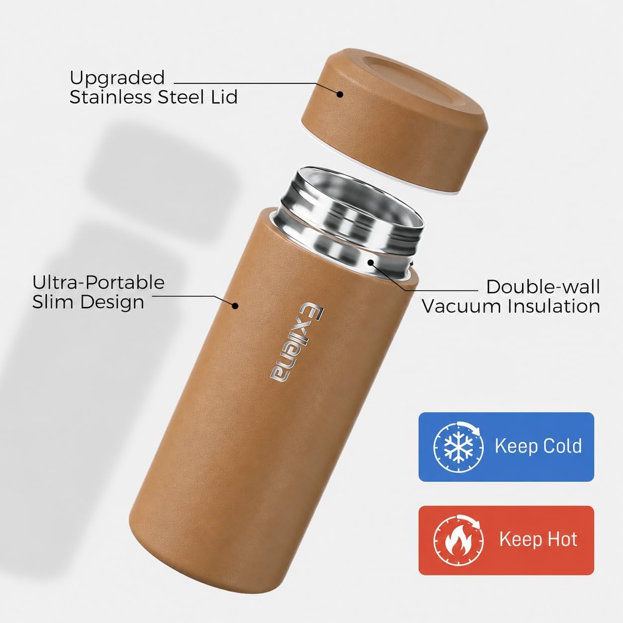 【Upgraded】Exllena Small Insulated Water Bottle 12 oz/350ml– Mini Insulated Water Bottle for Hot & Cold Drinks, Perfect Small Water Bottle for Travel, Purse...(Greyish Blue)