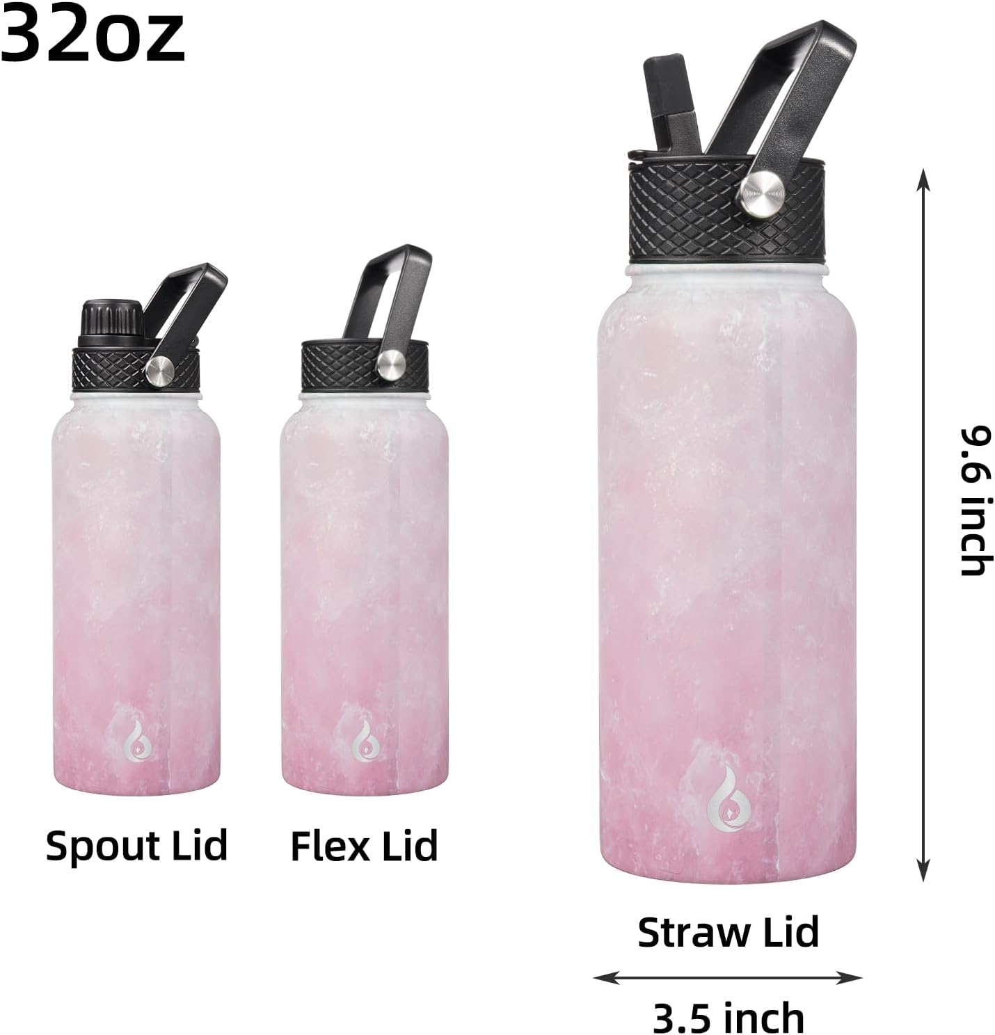 BJPKPK Insulated Water Bottles with Straw Lid, 40oz Stainless Steel Water Bottles with 3 Lids, BPA Free Leakproof Thermo, Tumblers, Cups for Sports, Gym- Midnight - Colors B
