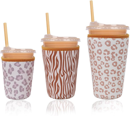Reusable Insulated Neoprene Iced Coffee Cup Sleeve, Durable Drink Sleeve for Cold Beverages, Beverage Holder for Iced Coffee, Floral Checkers