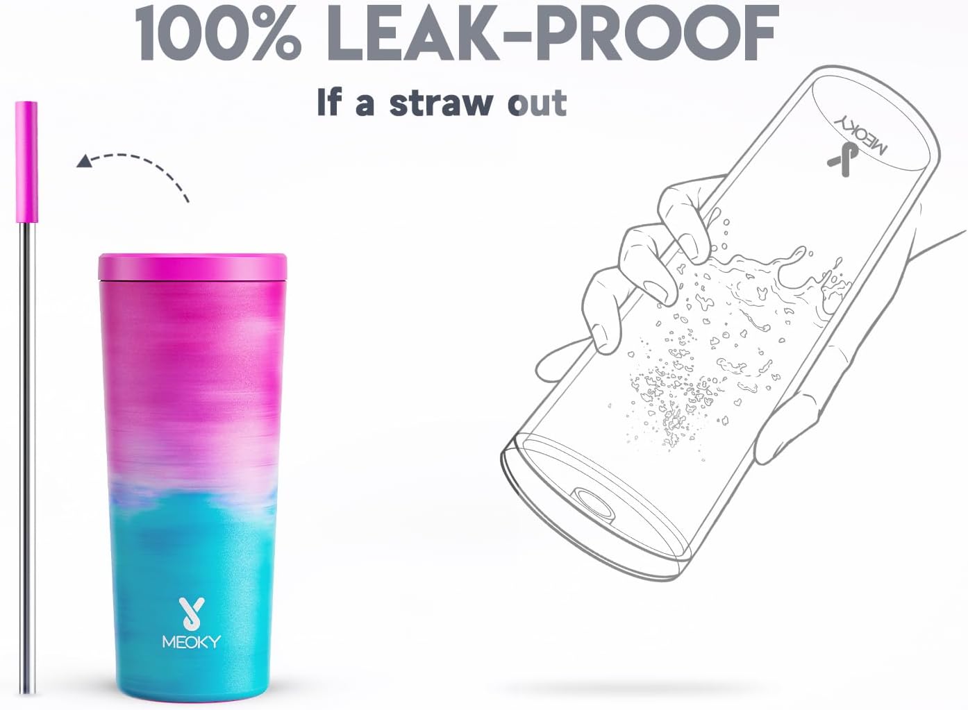 Meoky 24 oz Insulated Tumbler with Lid and Straw, Stainless Steel Vacuum Insulated Tumbler, Keeps Cold for 24 Hours, 100% Leak Proof, Fits in Car Cup Holder (Night)