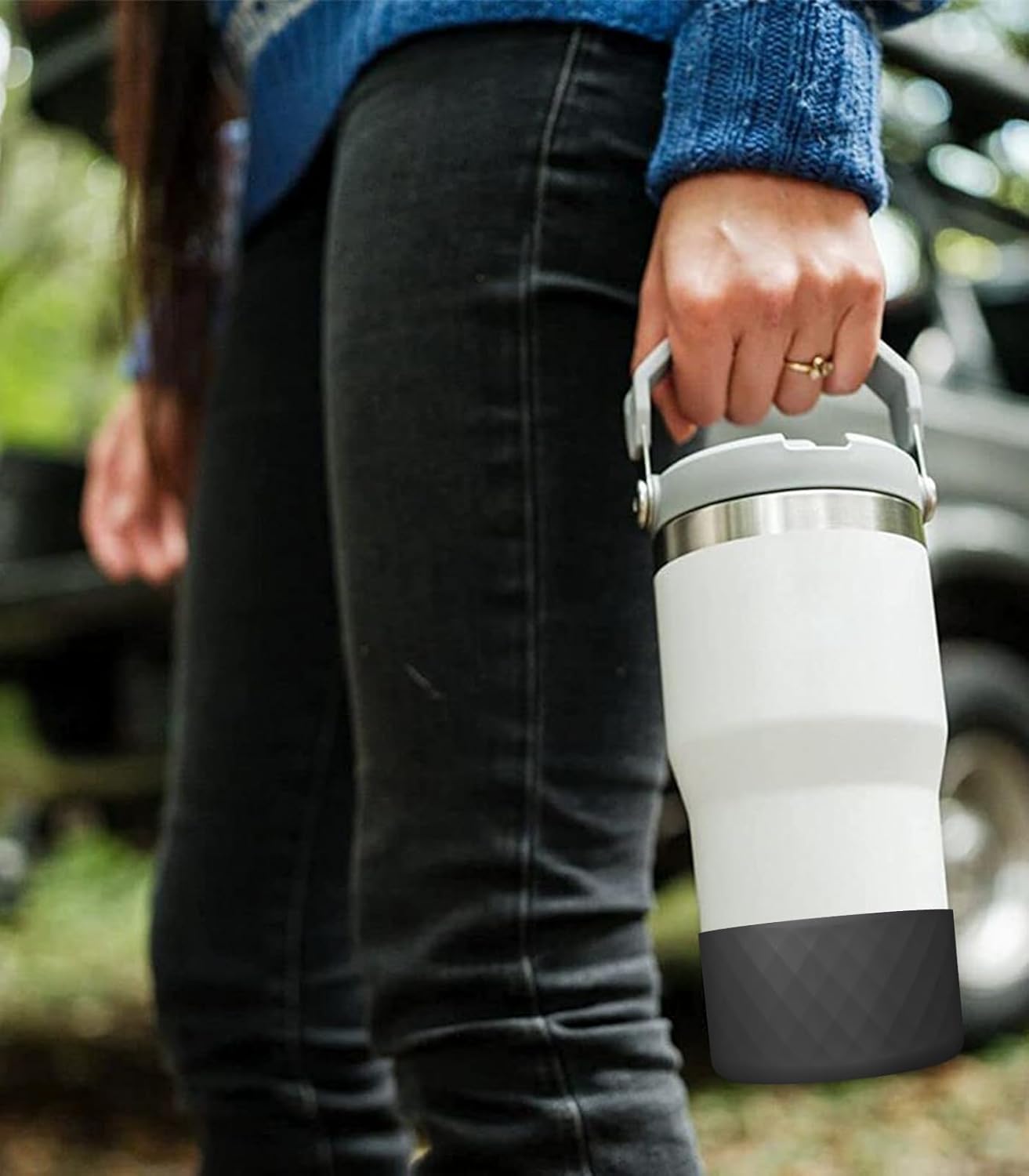 Airboat Upgrade 2PCS Protective Silicone Boot Bumper for Stanley Quencher Adventure 40oz 30oz IceFlow 20oz 30oz Tumbler, Water Bottle Bottom Sleeve Cover Accessories for Stanley Mug Cup(Black)
