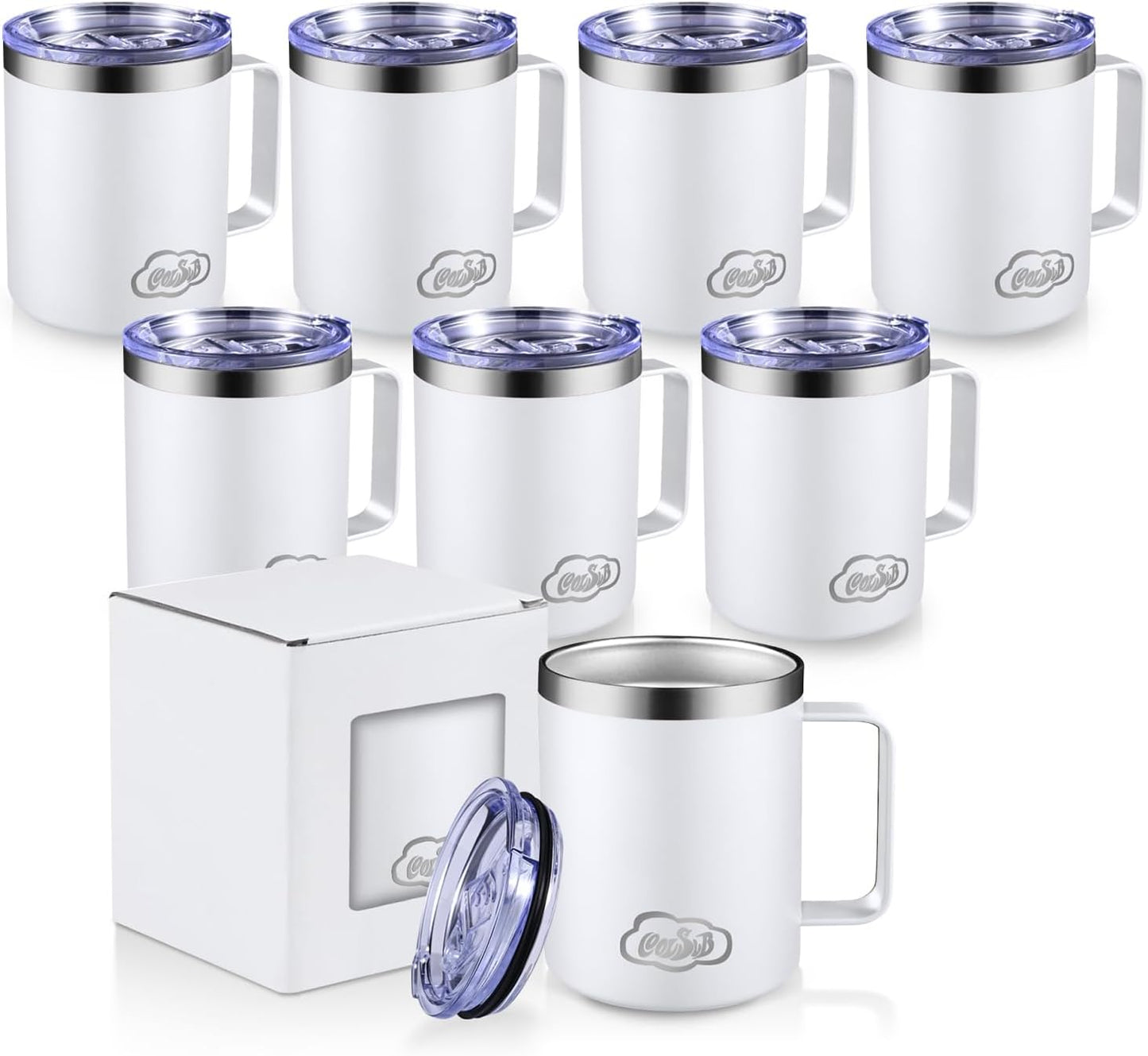 12oz Insulated Coffee Mug with Handle, Stainless Steel Wide Mouth Travel Tumblers with Lid, Double Wall Vacuum Coffee Cup for Camping, Office, Army Green 4 Pack