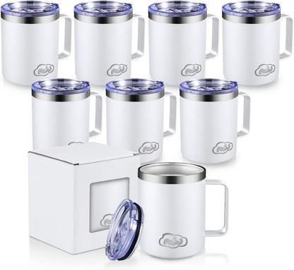 12oz Insulated Coffee Mug with Handle, Stainless Steel Wide Mouth Travel Tumblers with Lid, Double Wall Vacuum Coffee Cup for Camping, Office, Army Green 4 Pack