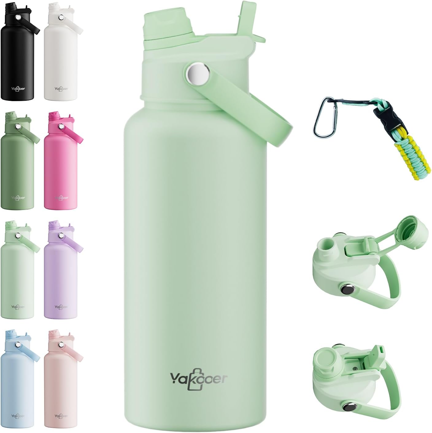 26oz Insulated Water Bottle with 2-in-1 Straw and Spout Lid, 304 Stainless Steel Water Bottle Keep Cold for 24H,Leak-Proof,Sports Water Bottle with Braided Carry Strap for Gym,Travel,Outdoors,Black