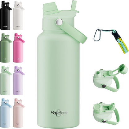 26oz Insulated Water Bottle with 2-in-1 Straw and Spout Lid, 304 Stainless Steel Water Bottle Keep Cold for 24H,Leak-Proof,Sports Water Bottle with Braided Carry Strap for Gym,Travel,Outdoors,Black