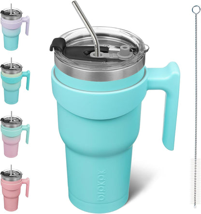 BJPKPK Tumbler With Handle And Straw Lid 40 oz Stainless Steel Insulated Coffee Tumbler Cups For Home, Office or Car,Turquoise