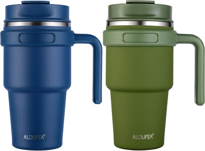 20 oz Insulated Coffee Mug Tumbler with Handle, Stainless Steel Travel Mug Tumbler with Lid and Straw,Double Wall Vacuum Leak Proof Ice Coffee Thermal Cup, Black