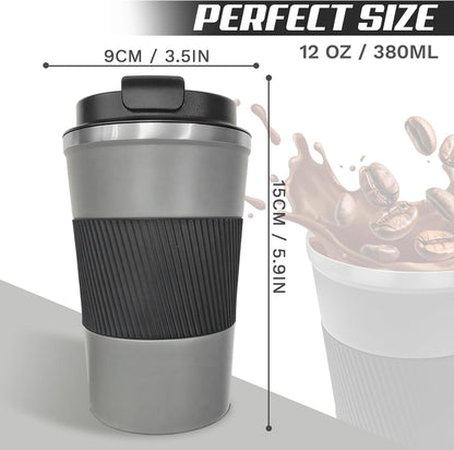 SPLMIFA Vacuum-Insulated Stainless Steel Travel Coffee Mug, Leak-Proof Reusable Coffee Cup with Lid - Keep Hot & Cold Drinks for Hours, Durable Insulated Tumbler for Men & Women(3rd-Black, 12OZ)