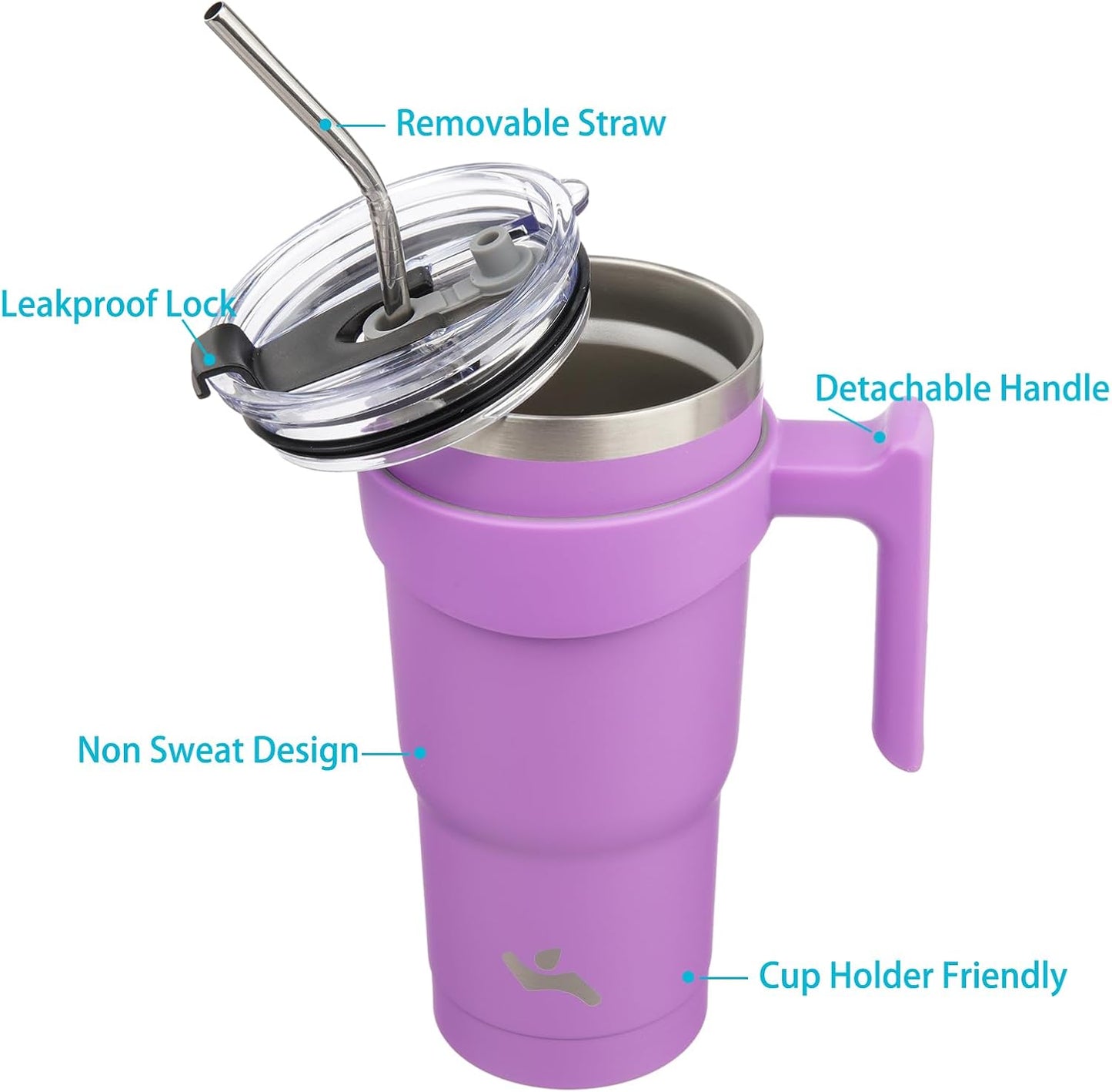 Konokyo 20 oz Tumbler with Handle and 2 Straw 2 Lid, Insulated Water Bottle Stainless Steel Vacuum Cup Reusable Travel Mug,Black