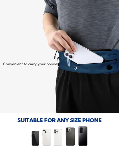 WATERFLY Running Belt Fanny Pack: Runner Marathon Jogging Waist Pack Sport Workout Exercise Fitness Phone Holder Belt for Men Women Jogger Slim Waist Bag Black