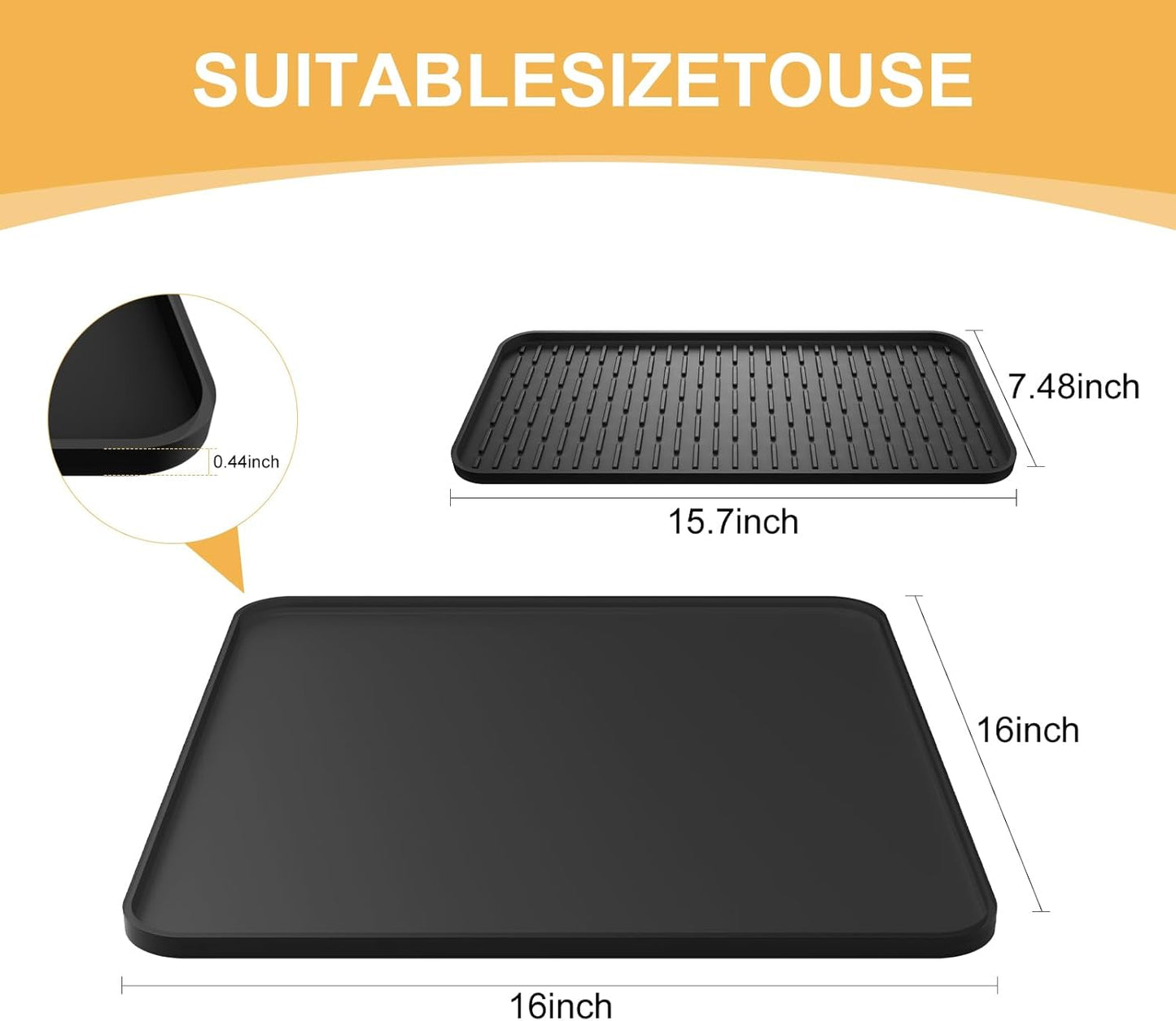Silicone Coffee Mat, 24''x16'' Bar Mat with Detachable Dish Drying Mat - Fits Under Coffee Maker & Dish Rack