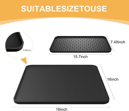 Silicone Coffee Mat, 24''x16'' Bar Mat with Detachable Dish Drying Mat - Fits Under Coffee Maker & Dish Rack