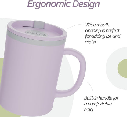 Copco Iconic 16oz Double Wall Insulated Desk Mug with Lid & Handle, Set of 2, BPA-Free Reusable Plastic, Spill-Resistant, Microwave & Dishwasher Safe, Wide Mouth (Grey)