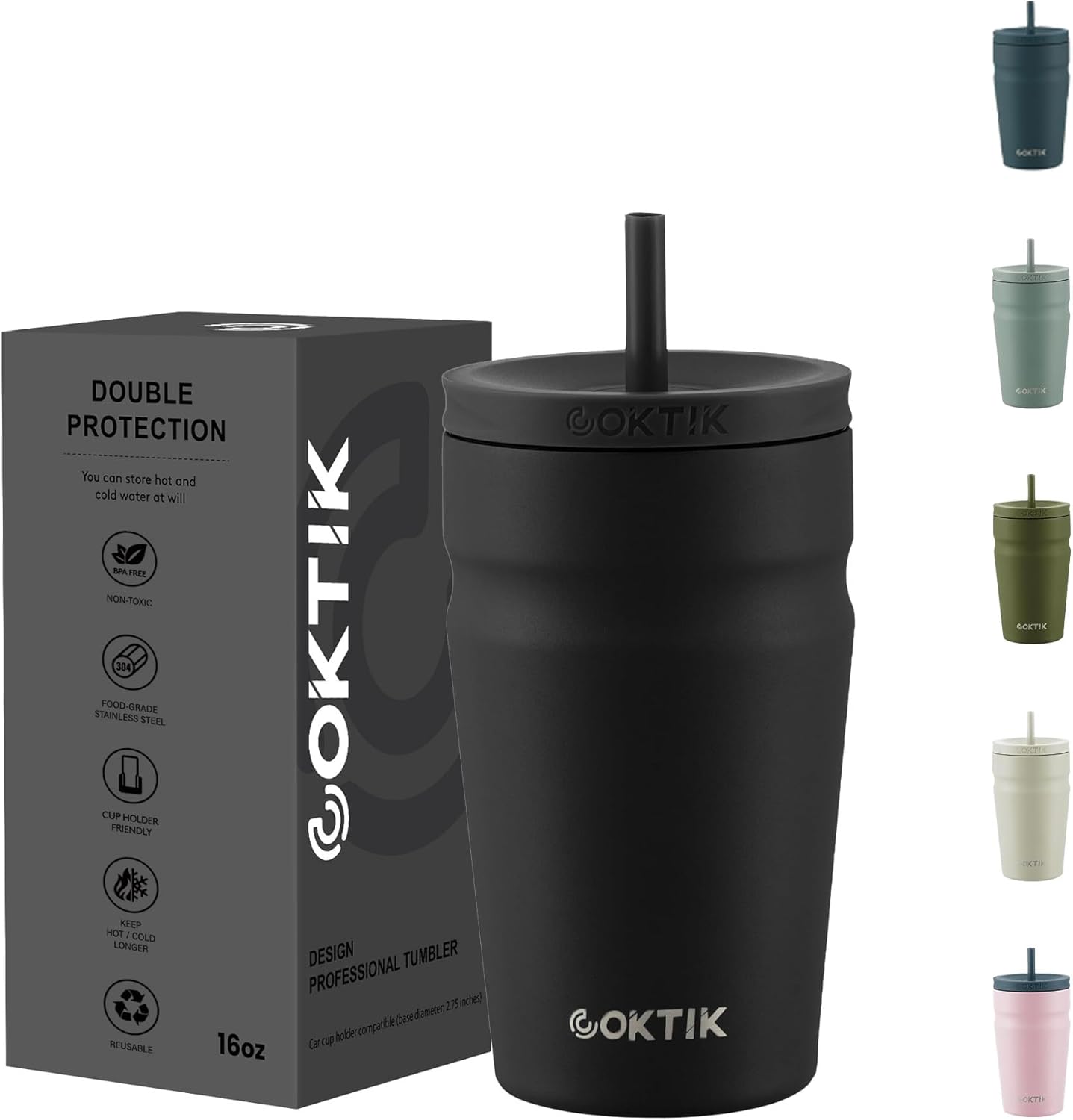 COKTIK 24oz Insulated Tumbler with Lid and Straw Iced Coffee Cup Reusable Stainless Steel Travel Mug Water Bottle Cupholder Friendly for Women Men Her Him (Blush)