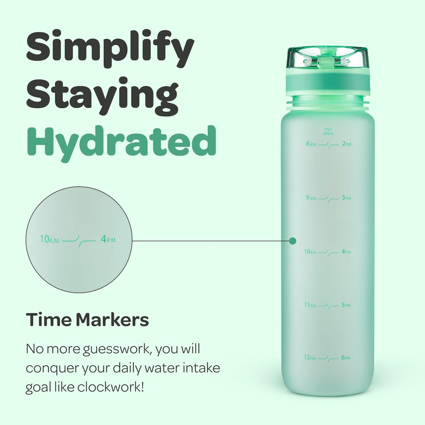 Hydracy Water Bottle with Time Marker -Large BPA Free Water Bottle & No Sweat Sleeve -Leak Proof Gym Bottle with Times to Drink - Ideal for Fitness Sports & Outdoors
