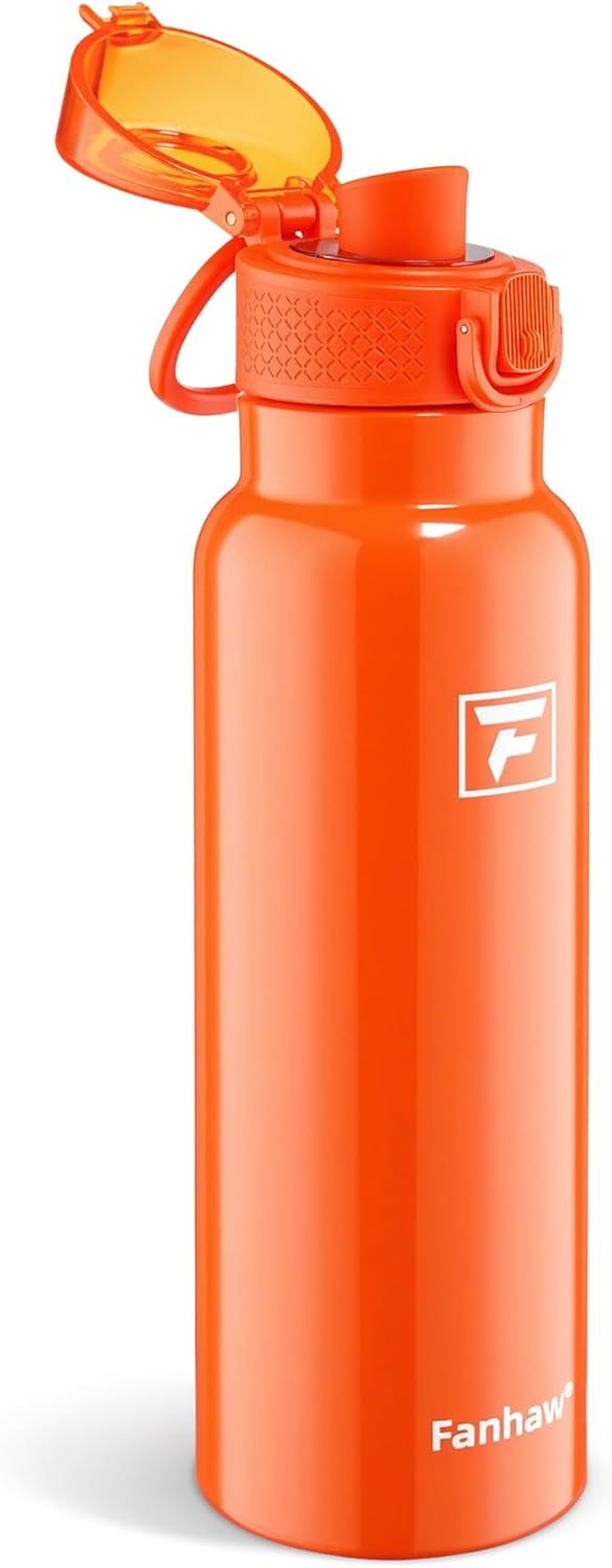Fanhaw 24 oz Insulated Water Bottle with Soft Silicone Spout Lid, Leakproof Stainless Steel Vacuum Bottle for School, Sports& Daily Use, Kids, Teens& Adults, Back to School Essentials (Pink)