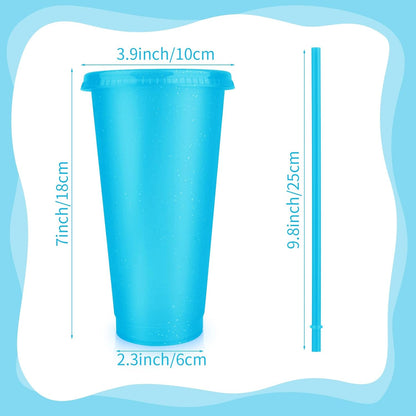 Hxezoc 16-Piece Reusable Cups with Lids and Straws, 24 oz Glitter Plastic Tumbler Iced Coffee Cups Travel Mug Cup for Smoothie Juices Beach or Bachelor Party (Black)