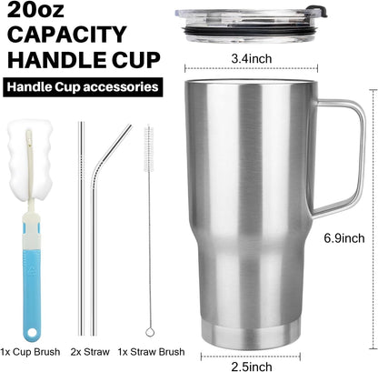 20 oz Tumbler with Handle, Stainless Steel Insulated Tumbler with Lid and Straw, Double Wall Vacuum Coffee Mug Tumbler, Insulated Coffee Thermal Cup for Cold and Hot (Light Purple)