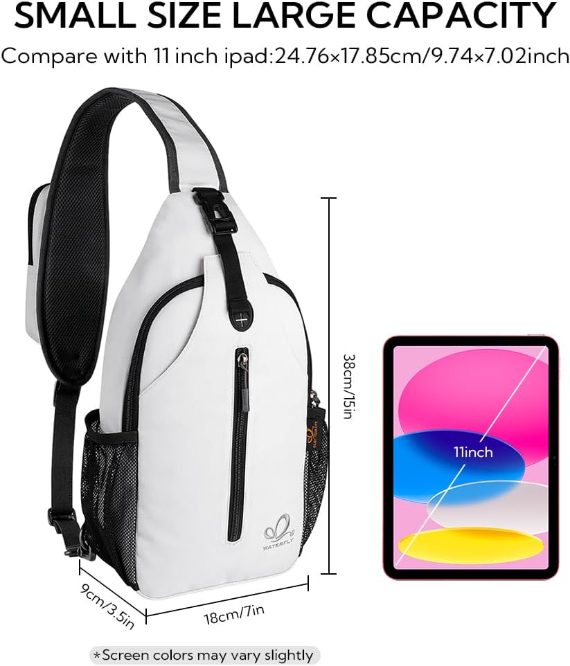 WATERFLY Crossbody Sling Backpack Sling Bag Travel Hiking Chest Bag Daypack (Black)