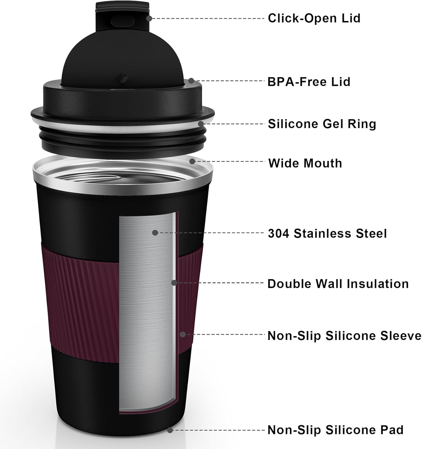 KETIEE Travel Coffee Mug Spill Proof 12oz, Insulated Travel Mug to Go, Reusable Coffee Cup with Seal Lid, Vacuum Stainless Steel Tumbler for Hot/Cold Drinks (Red)