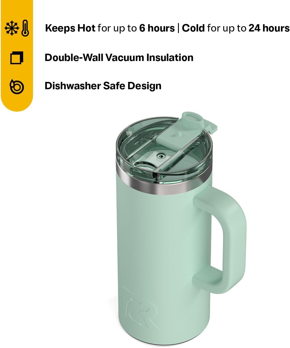 RTIC 20oz Road Trip Travel Mug with Lid and Handle, Ceramic Lined, Insulated, Stainless Steel, Metal, Double Wall Vacuum-Insulation, Portable Coffee, Tea Cup for Hot and Cold Drink, Black