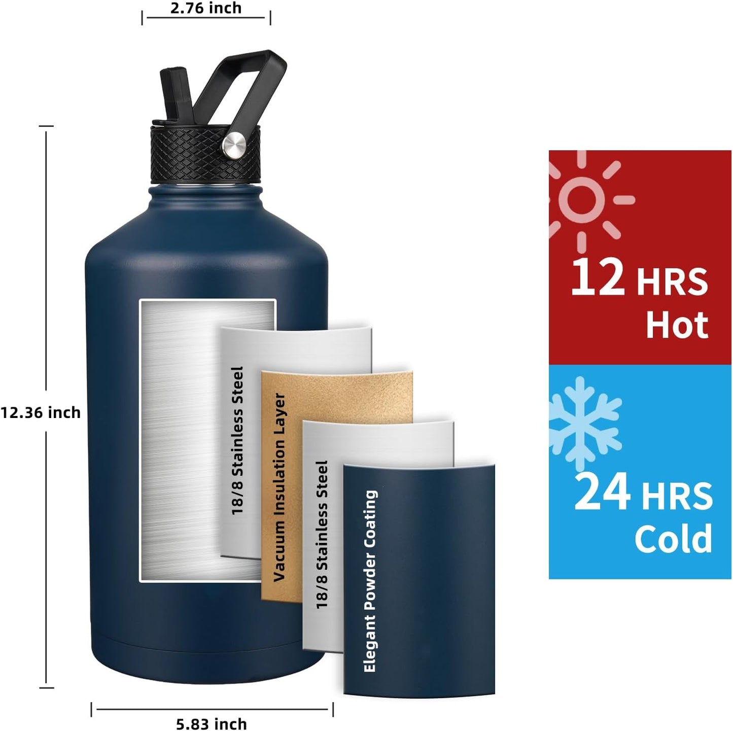 Insulated Water Bottle 40oz,Triple Wall Vacuum Stainless Steel(Dishwasher Safe),Leak Proof & Non-BPA,Flask Jug with Paracord Handle & Straw Spout Lids Sports Cherry Blossom