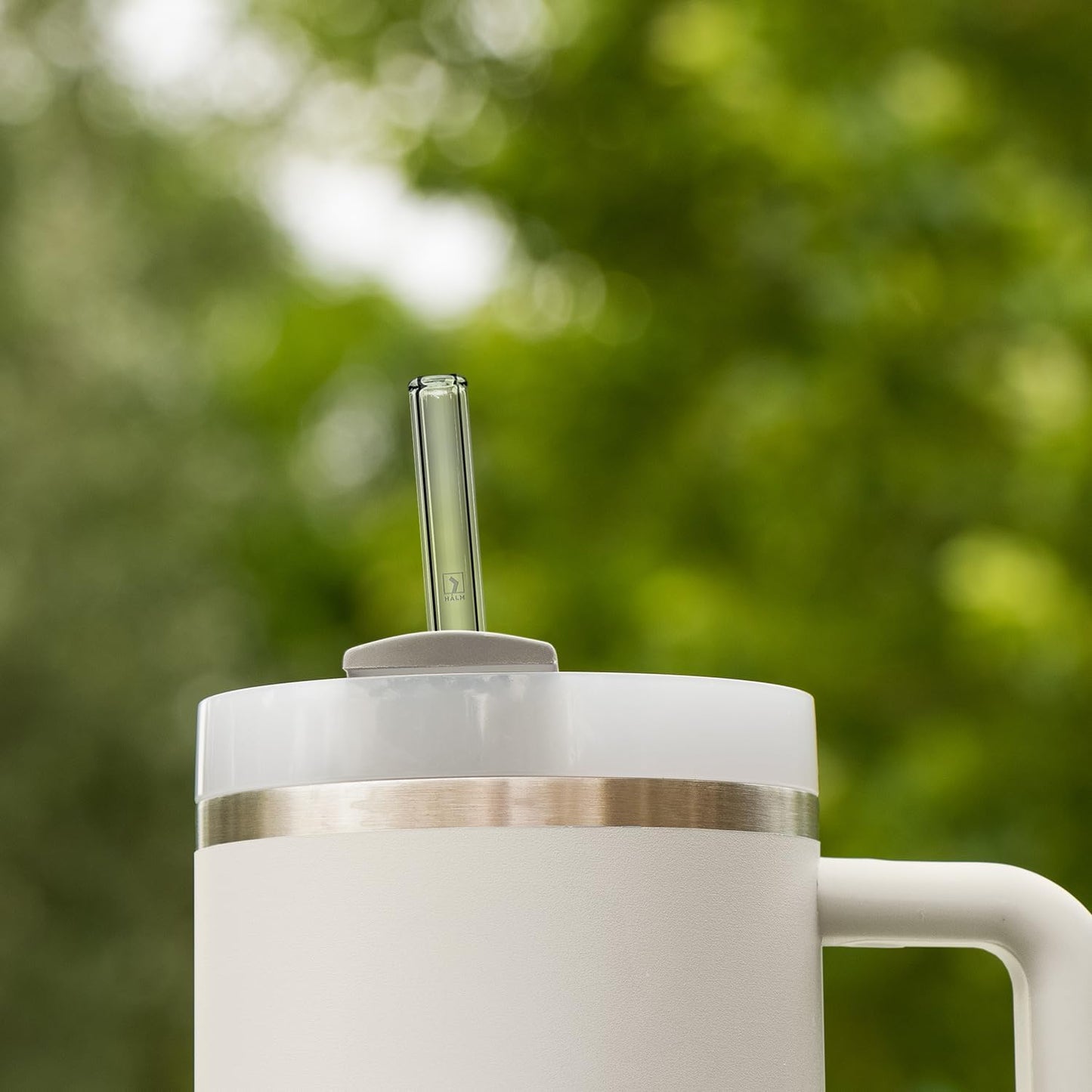 Halm Glass Straws - 6 Long 12 inch Bent Stanley Cup Replacement Drinking Straws + Plastic-Free Cleaning Brush - Perfect for Bottles & Quencher - Made in Germany - Dishwasher Safe - Eco-Friendly