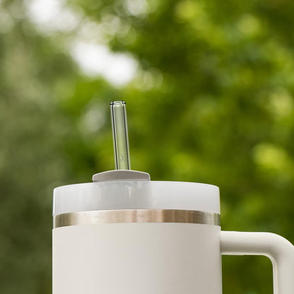 Halm Glass Straws - 6 Long 12 inch Bent Stanley Cup Replacement Drinking Straws + Plastic-Free Cleaning Brush - Perfect for Bottles & Quencher - Made in Germany - Dishwasher Safe - Eco-Friendly