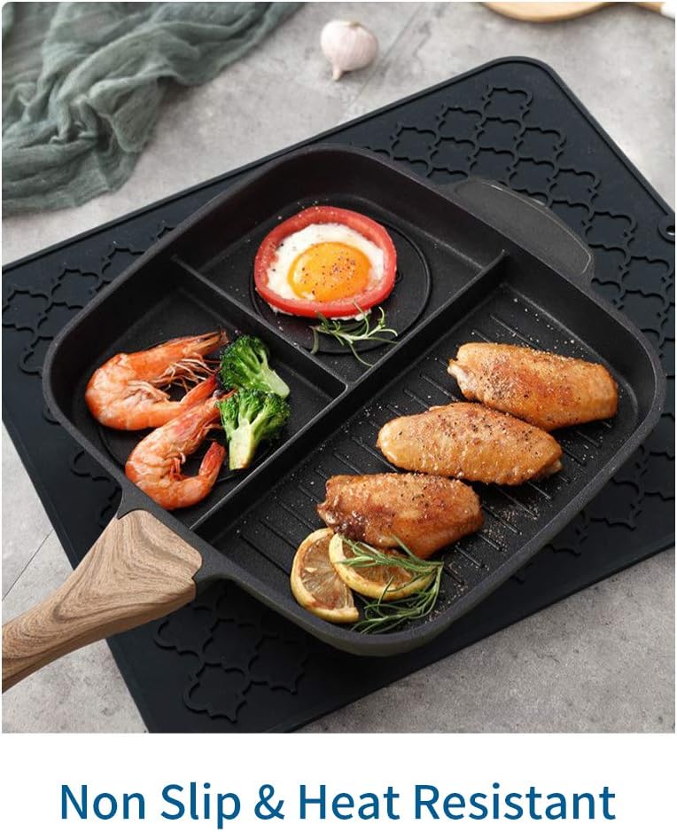 AMOAMI-Dish Drying Mats for Kitchen Counter-Silicone Dish Drying Mat-Kitchen Dish Drying Pad Heat Resistant Mat-Kitchen Gadgets Kitchen Accessories Kitchen Small Appliances(12" x 16", BLACK)