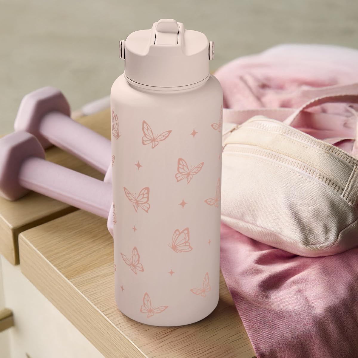 SANDJEST Pickleball Gift for Women, Water Bottle Stainless Steel 32oz with Lid & Straw, Sport Insulated Bottles Gifts for Girls Friends Teens Birthday Christmas