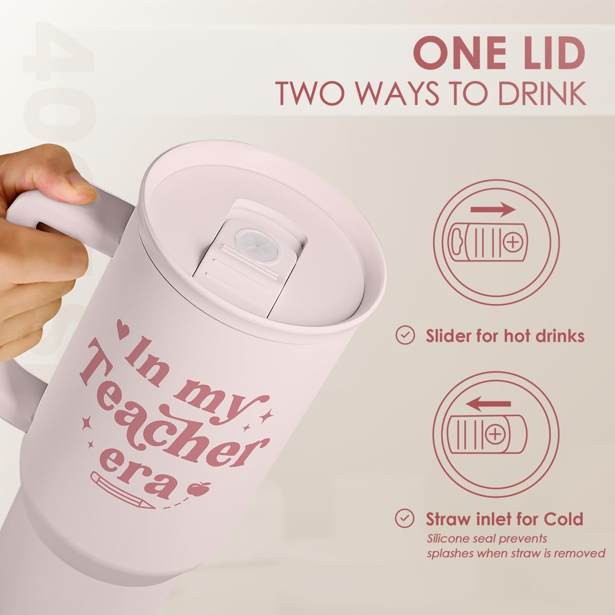 Floral Tumbler with Handle 40oz, Stainless Steel Insulated Tumblers Coffee Travel Mug Cup with Straw, Flower Coffee Cup Gifts for Women Girls, Gift for Her on Christmas Birthday Mothers Day