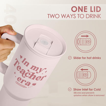 Floral Tumbler with Handle 40oz, Stainless Steel Insulated Tumblers Coffee Travel Mug Cup with Straw, Flower Coffee Cup Gifts for Women Girls, Gift for Her on Christmas Birthday Mothers Day