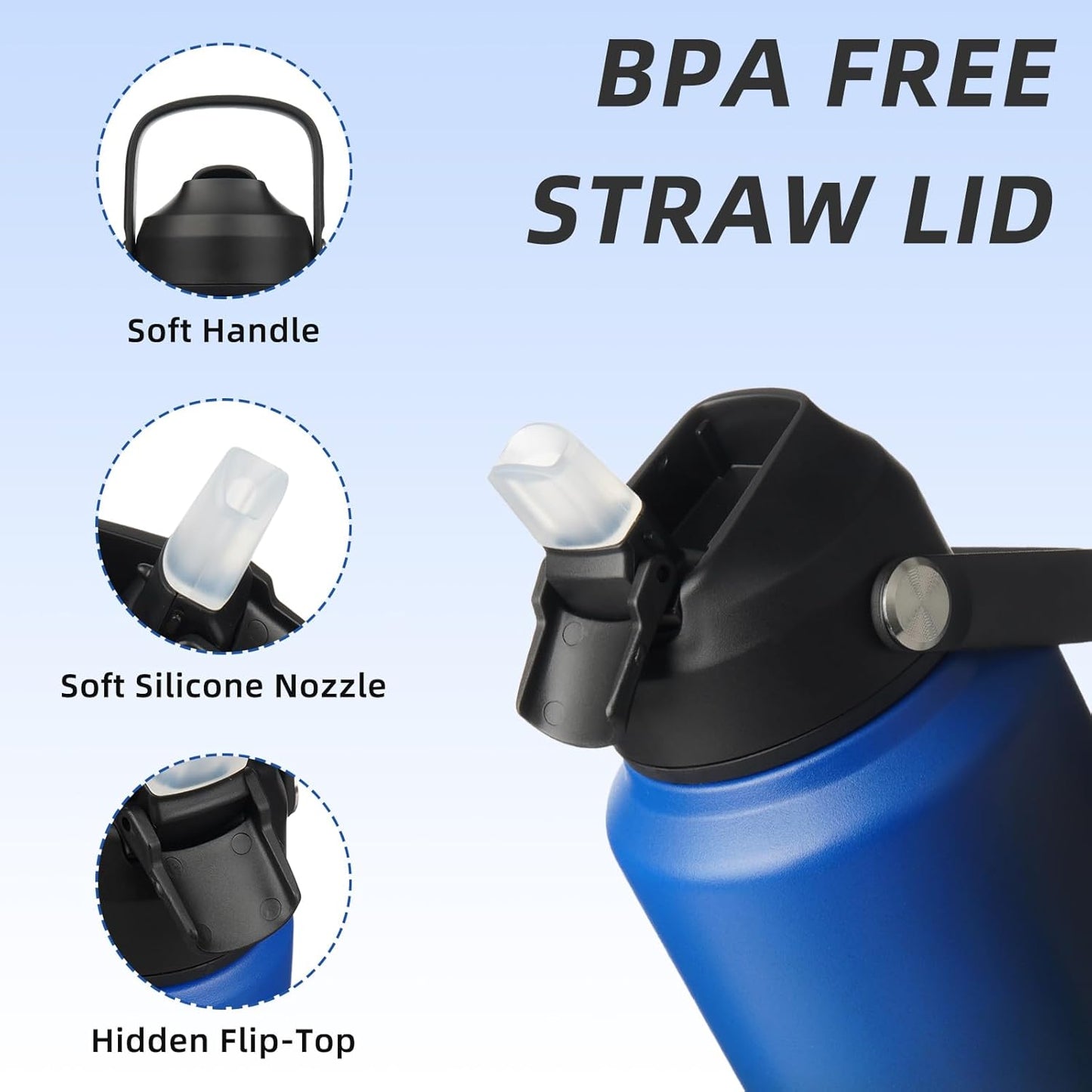 BJPKPK Insulated Water Bottle with Straw Lid, 18oz Thermo Water Bottles with Soft Nozzle, Flex Handle & Non-slip Boot, BPA Free Leak Proof Stainless Steel Metal Thermo, Tumblers, Cups,Sea Salt