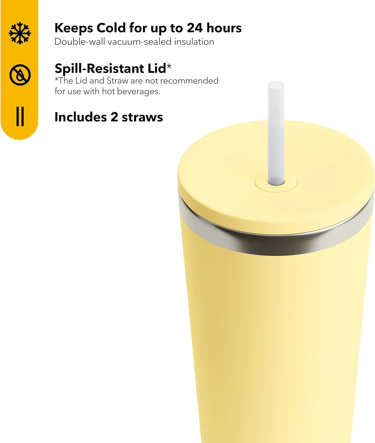 RTIC 20oz Everyday Tumbler Insulated Stainless Steel Portable Travel Coffee Cup with Straw, Ceramic Lining, Spill-Resistant Lid, BPA-Free, Hot and Cold Drink, Beach