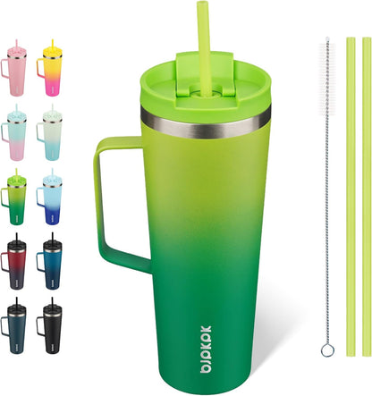 BJPKPK Insulated Tumbler with Handle, 18oz Insulated Tumblers with Lid and Straw, Stainless Steel Metal Water Bottles, Coffee Travel Mugs, Cups, Marshmallow