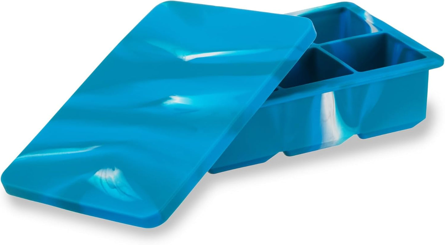 Host Ice Cube Tray, Makes Four 5-Inch Long Cubes, Durable Silicone Trays with Easy Release Design, Perfect for Water Bottles and Highball Glasses, Home Bar Accessories, Set of 1, Marble