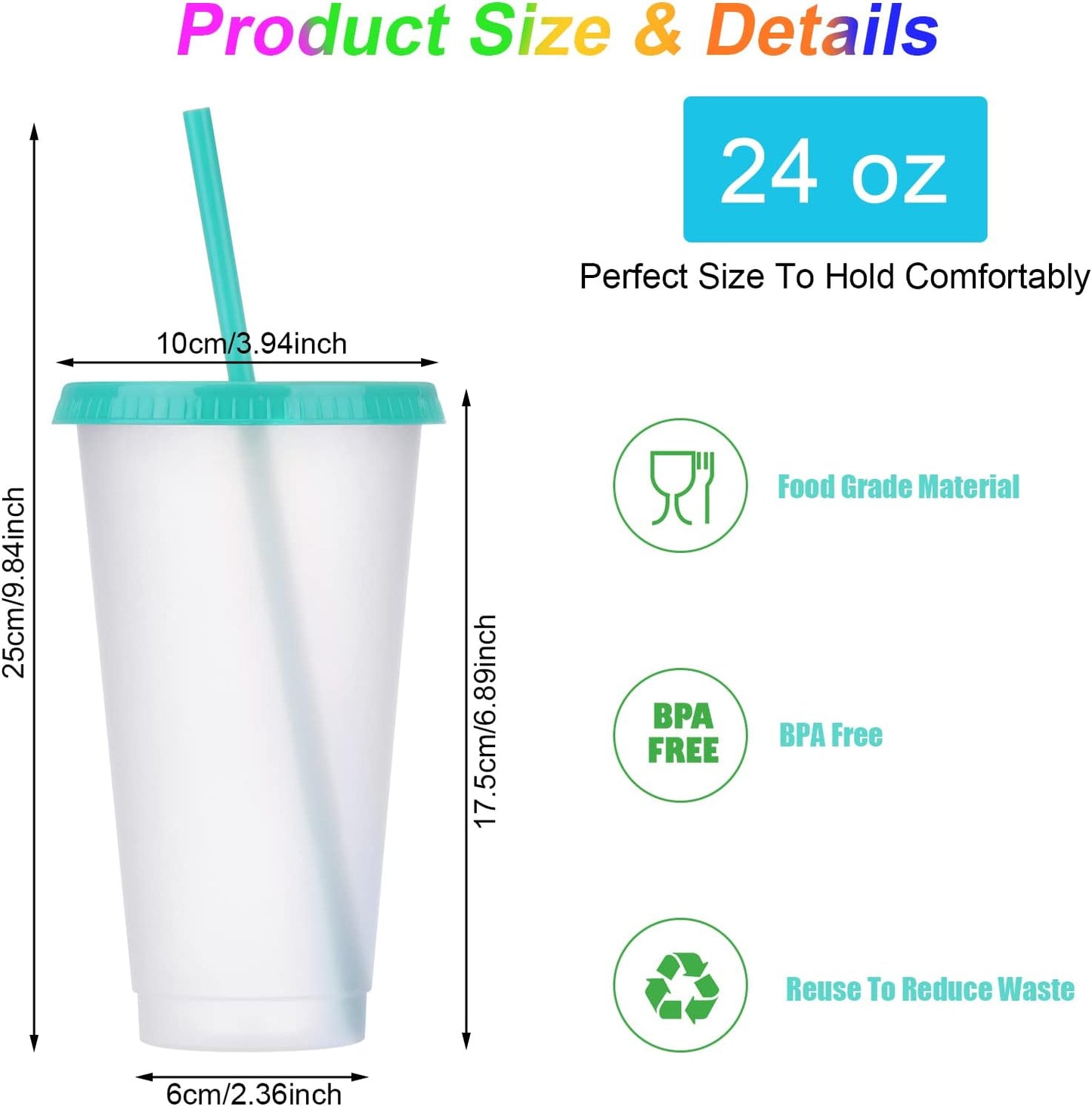 24 Pack Plastic Tumblers with Lids and Straw, Reusable Cups with Lids and Straws Colorful Cups for Cold Drink Iced Coffee, Plastic Tumbler Bulk for Party Birthday Gifts (24 oz, Stylish Colors)