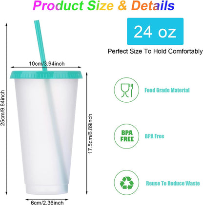 24 Pack Plastic Tumblers with Lids and Straw, Reusable Cups with Lids and Straws Colorful Cups for Cold Drink Iced Coffee, Plastic Tumbler Bulk for Party Birthday Gifts (24 oz, Stylish Colors)