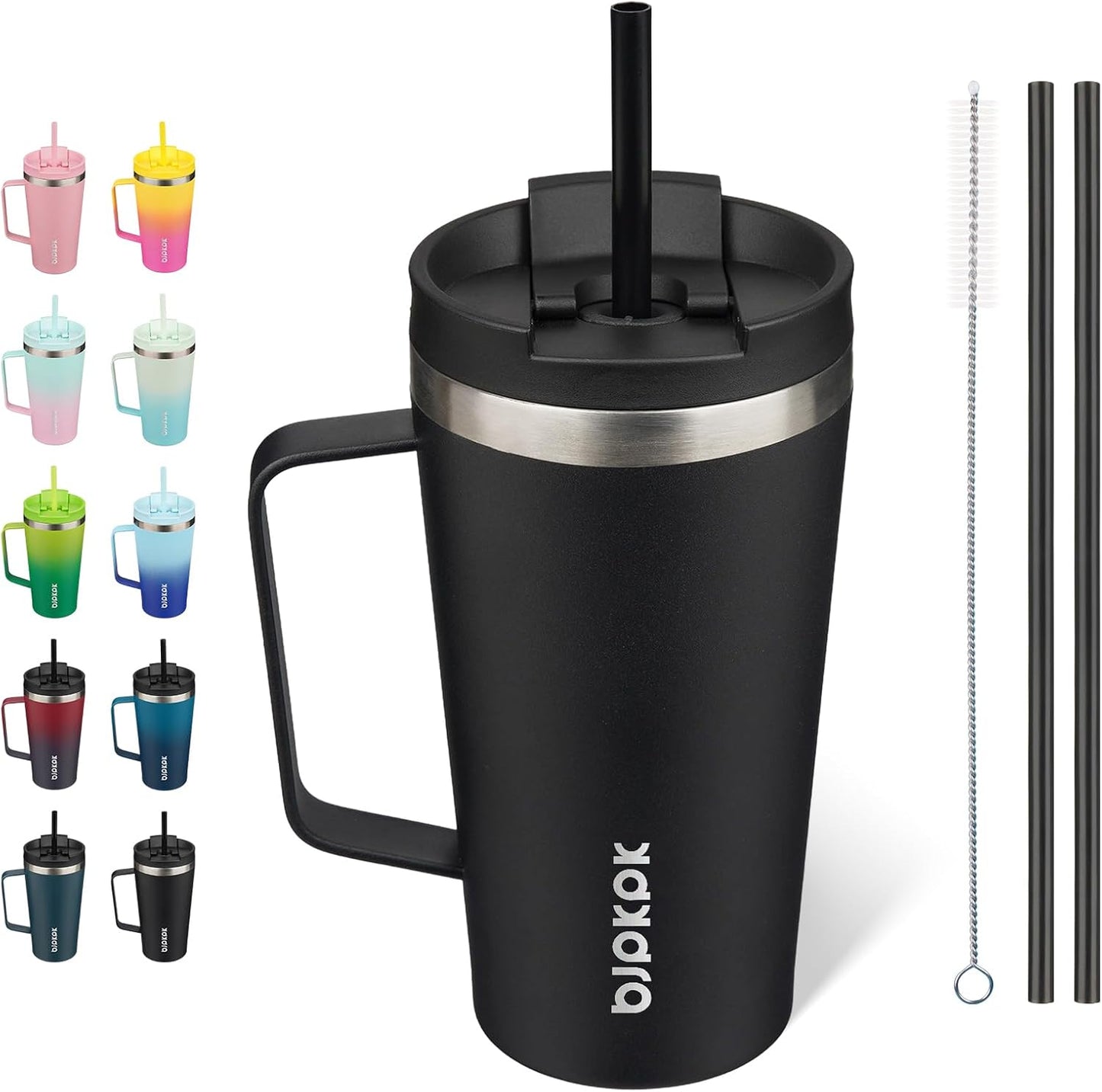 BJPKPK Insulated Tumbler with Handle, 18oz Insulated Tumblers with Lid and Straw, Stainless Steel Metal Water Bottles, Coffee Travel Mugs, Cups, Marshmallow