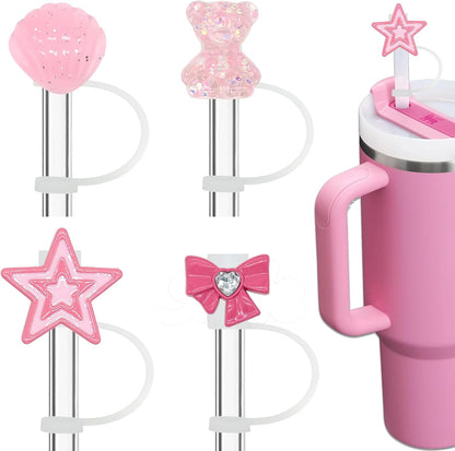 Bling Diamond Straw Cover for Stanley Cup Accessories - Silicone Straw Toppers with Silver Rhinestone fit 9-12mm Straws