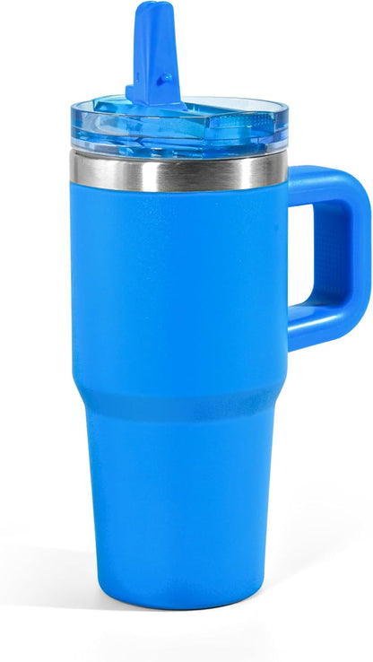 AGH 14 oz Tumbler with Handle for Kids Flip Straw Stainless Steel Mug,Stainless Steel Double Wall Vacuum Cup, Leakproof, BPA Free Keeps Drinks Cold up to 18 Hrs,Cream White