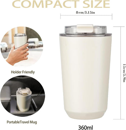 DEQIANG Travel Coffee Cup, Coffee Cup Travel with Lid, Insulated Coffee Mug for Hot & Cold Beverages, Great Gift Choice for Coffee Lovers, Office Workers, Hikers & Commuters (Black, 8.5 oz)