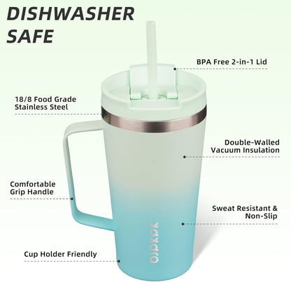 BJPKPK Insulated Tumbler with Handle, 18oz Insulated Tumblers with Lid and Straw, Stainless Steel Metal Water Bottles, Coffee Travel Mugs, Cups, Marshmallow