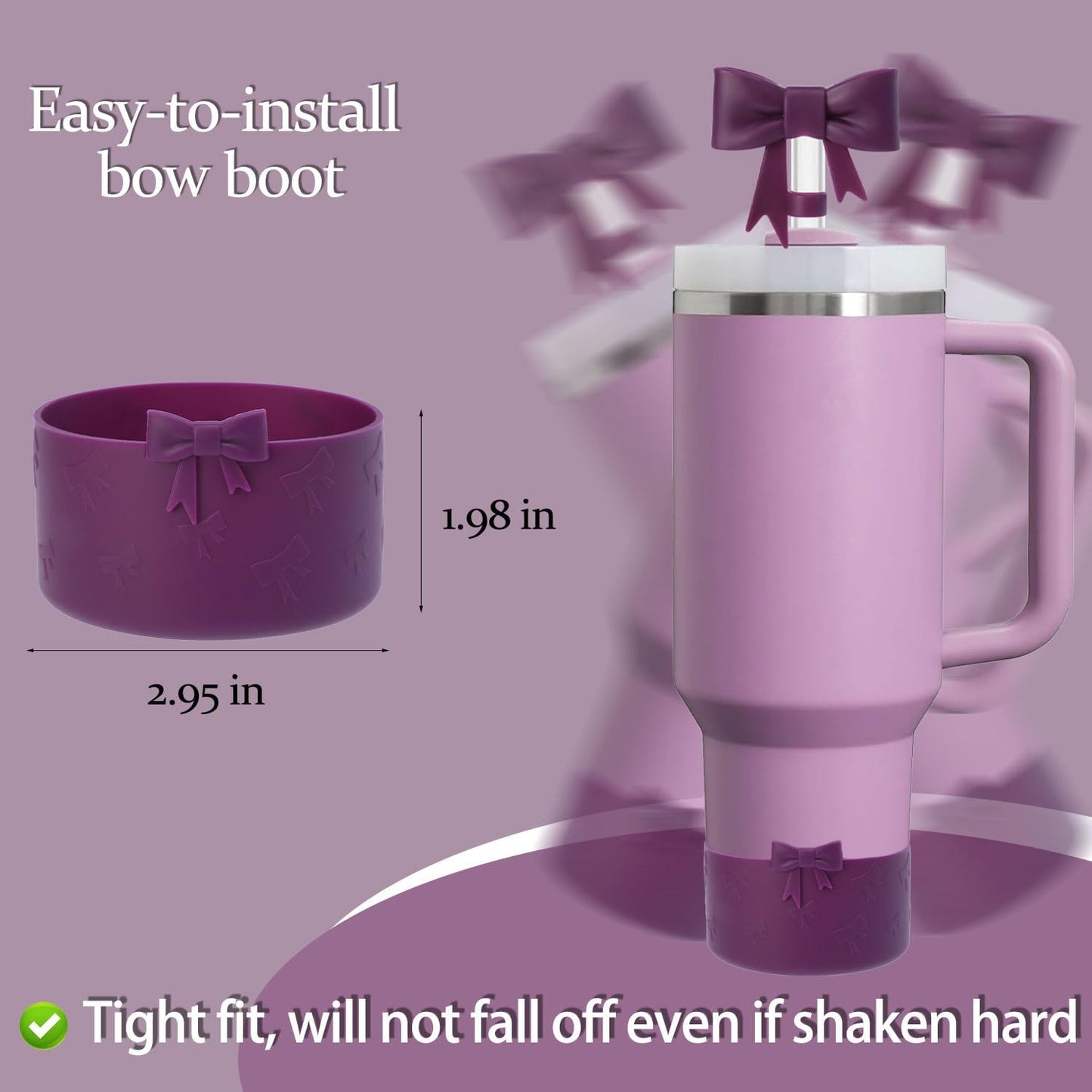 Bow Silicone Protective for Stanley Boot for 20/30/40Oz, 2 Pack for Stanley Cup Accessories Compatible 12-24Oz for Hydroflask Boot and More (Pink Set)