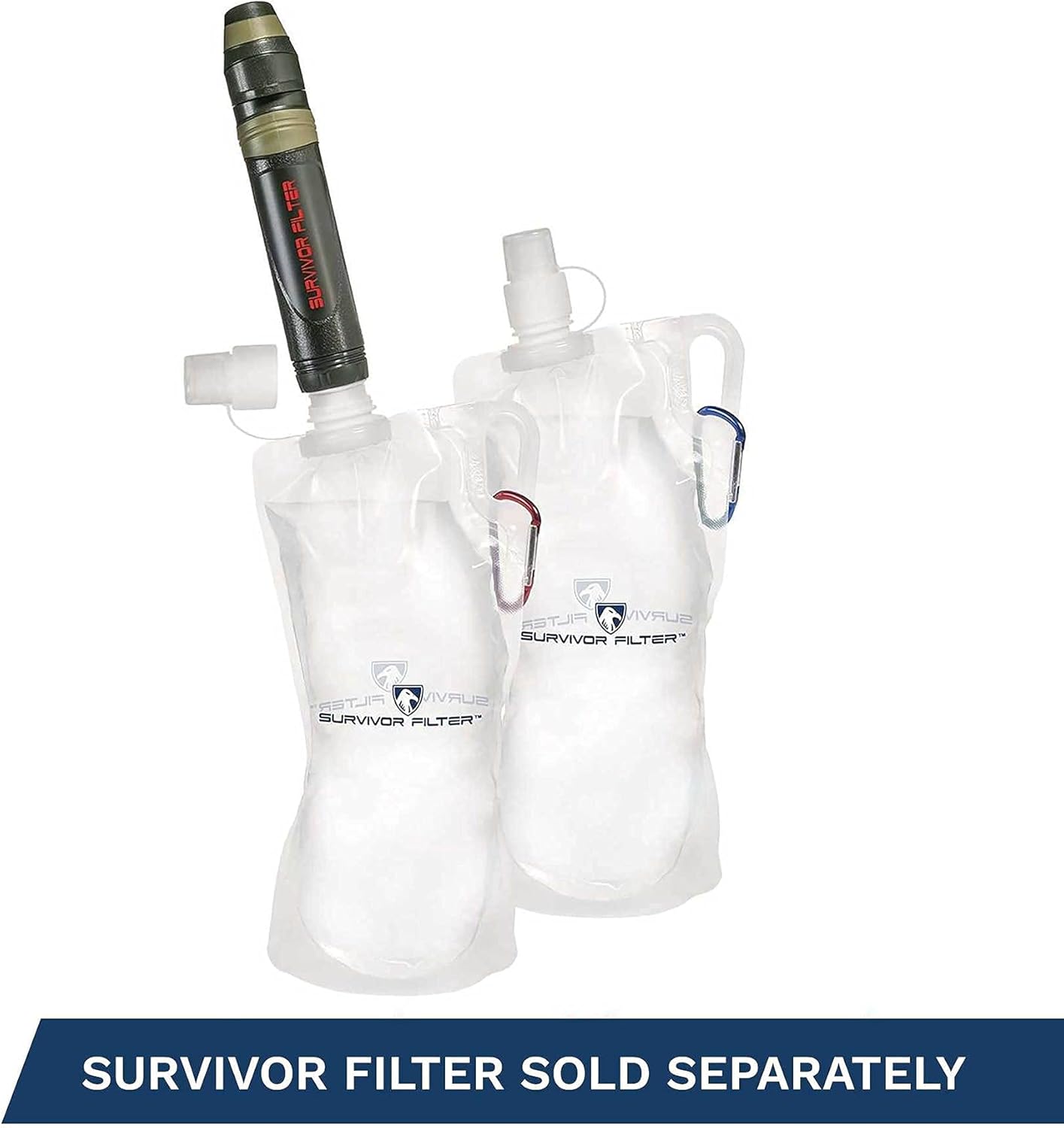 Survivor Filter Clear Collapsible Water Bottles - Travel, Hiking, Foldable, BPA-Free - 2 x