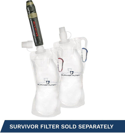 Survivor Filter Clear Collapsible Water Bottles - Travel, Hiking, Foldable, BPA-Free - 2 x