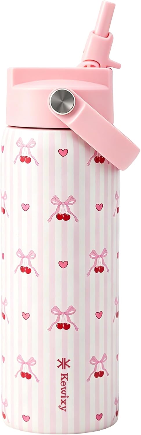 KEWIXY Pickleball Water Bottle 32 oz Insulated, Stainless Steel with Straw, Leak Proof, Keep Cold 24H, Vacuum, Pickleball Gifts for Pickleball Players, Pickleball Lovers, Women Girls Sport